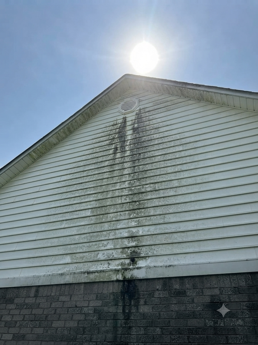 Vinyl Siding Gable — Mold & Mildew Treatment, before professional cleaning in Jackson, TN