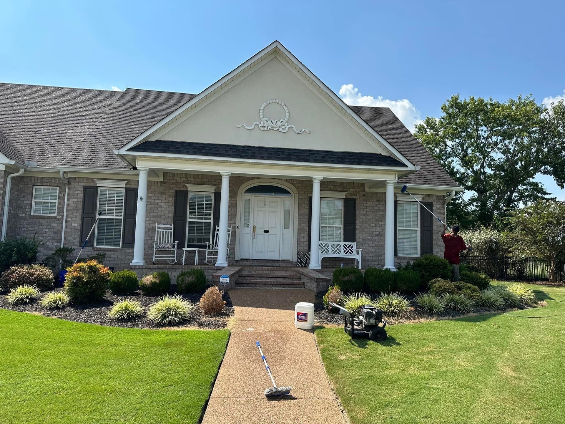 Brick Home Exterior — Soft Wash — Algae & Mildew Removal, after professional cleaning by Mobile Magic in Jackson, TN